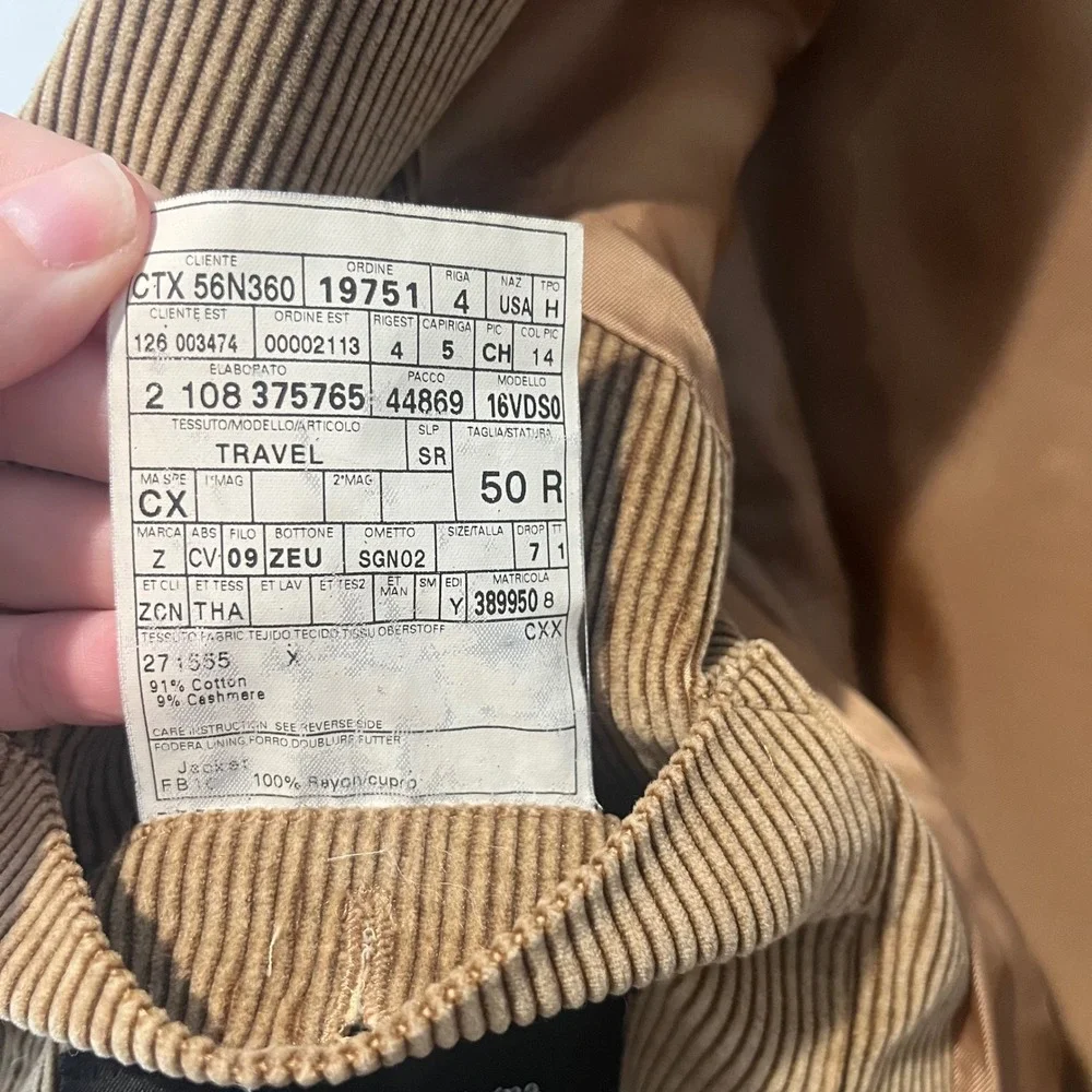 Ermenegildo Zegna Cashco Corduroy‎ Blazer Mens 42 Brown Sport Coat Switzerland